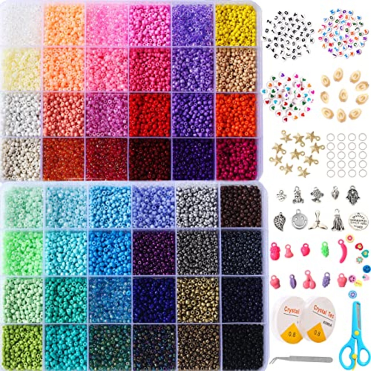8800+pcs 4mm 12/0 48 Colors Glass Seed Beads, Charms Bracelet Jewelry Making Beads Kit Gifts for Teen Girls Crafts for Girls Ages 8-12 Birthday Gifts Christmas